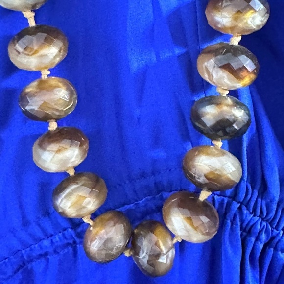 Necklace Hand knotted Faux Acrylic Tigers Eye Facets Choker Chunky Beads 4099 - Picture 14 of 16